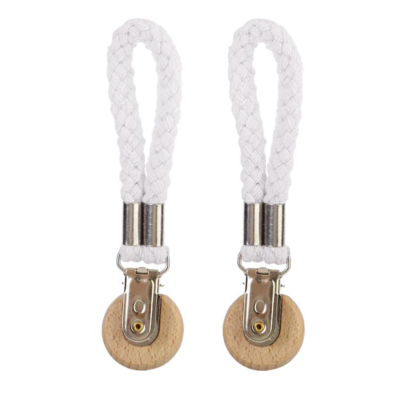 2PC Wood Durable Towel Clip Home Decoration Hook Bathroom Cotton Rope Multi-Function Hanger Rural Style 11.5x3cm