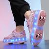 Women's Detachable 4 Wheel Roller Skates Shoes New Sneakers With LED For Women Quality Girls Skating Skates Shoes With Wheels