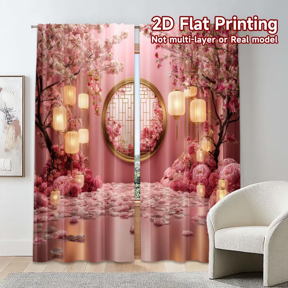 Set Of 2 Flat Printing Curtains Without Rod Blossom Serenity Popular Fabric Home Decor Ldeal Curtain With Semi Sheer Polyester