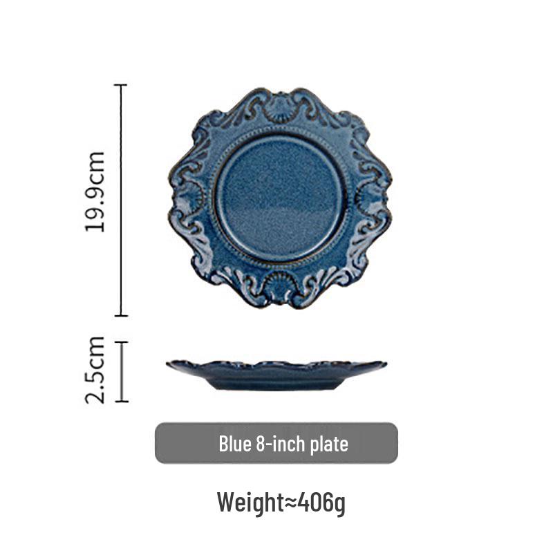 Nordic Retro Baroque Style Dinnerware Set: Embossed Plates and Bowls for Salad, Breakfast, Dessert, Pastry, and Steak.