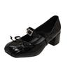 Fashion French Bow Mary Jane Shoes Women's Summer New Round Toe 100 with Skirt Metal Buckle Block Heel Small Leather Shoes