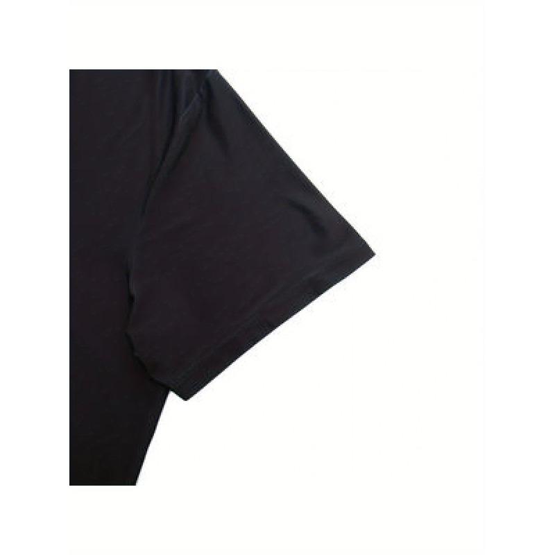 European sizes Men's Black Patterned T-shirt with Spade A Print - Casual Breathable Short-sleeve Shirt, Suitable for Casual Wear, Sports, and Hiking