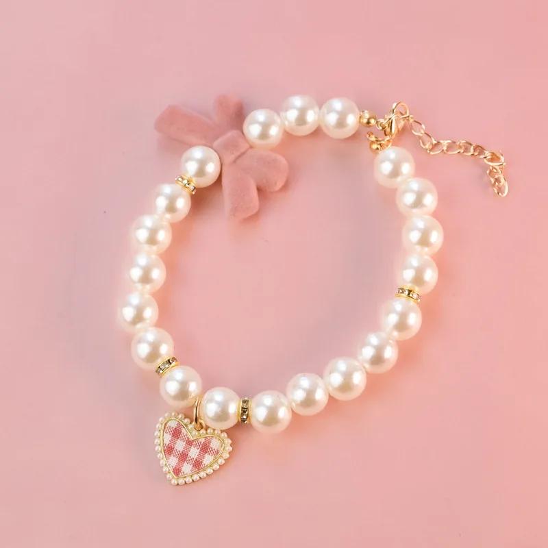 New Series Cat Collar Imitation Pearl Vintage Love Crystal Pendant Neck Ornament Cute Puppy Accessories Also Suitable for Dog
