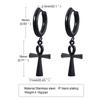 Vnox Ancient Egyptian Ankh Cross Earrings for Men, Stainless Steel Geometric Hoop Huggie Jewelry Gifts, Faith Ankh Stud Earring