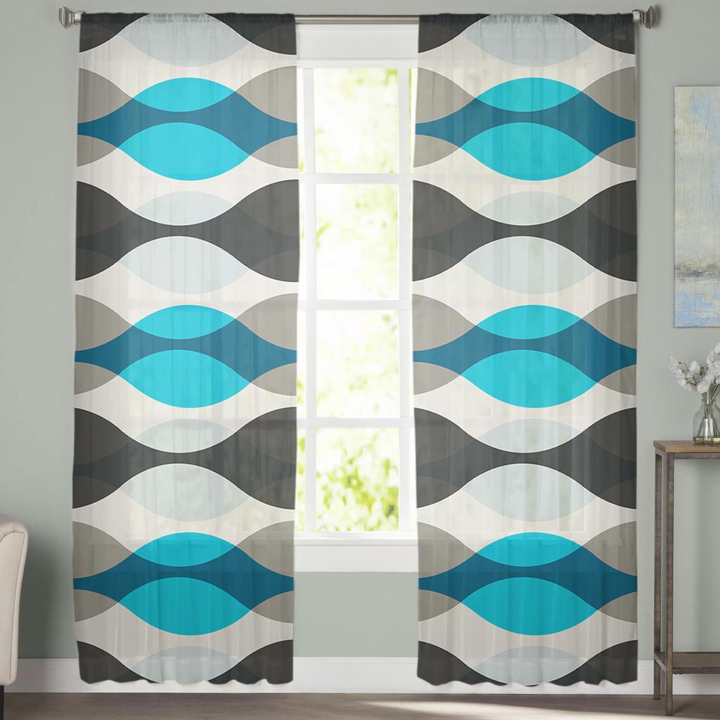 Droplet Shape Geometric Ripple Water Grey Voile Sheer Curtains Living Room Window Tulle Curtain Kitchen Bedroom Home Decor