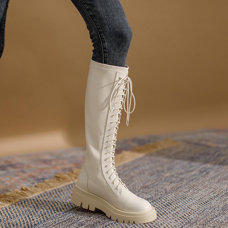 

Рыцарские сапоги Осенние сапоги Сапоги на толстой подошве Сапоги для верховой езды Высокие сапоги Женские кожаные сапоги до колена Мягкая кожа 39