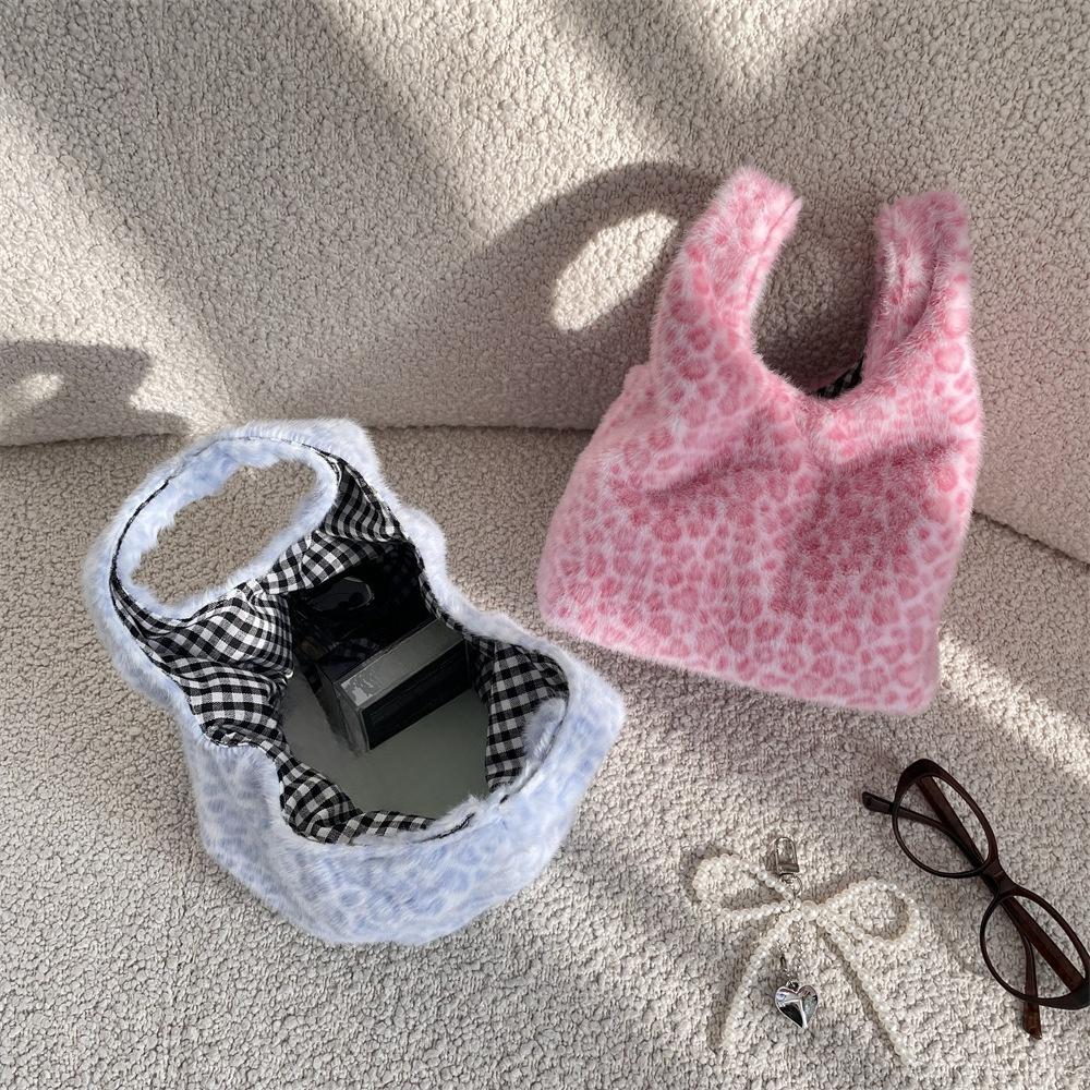 Leopard Print Women Clutch Bag Soft Plush Autumn Winter Fashion Handbag Tote Storage