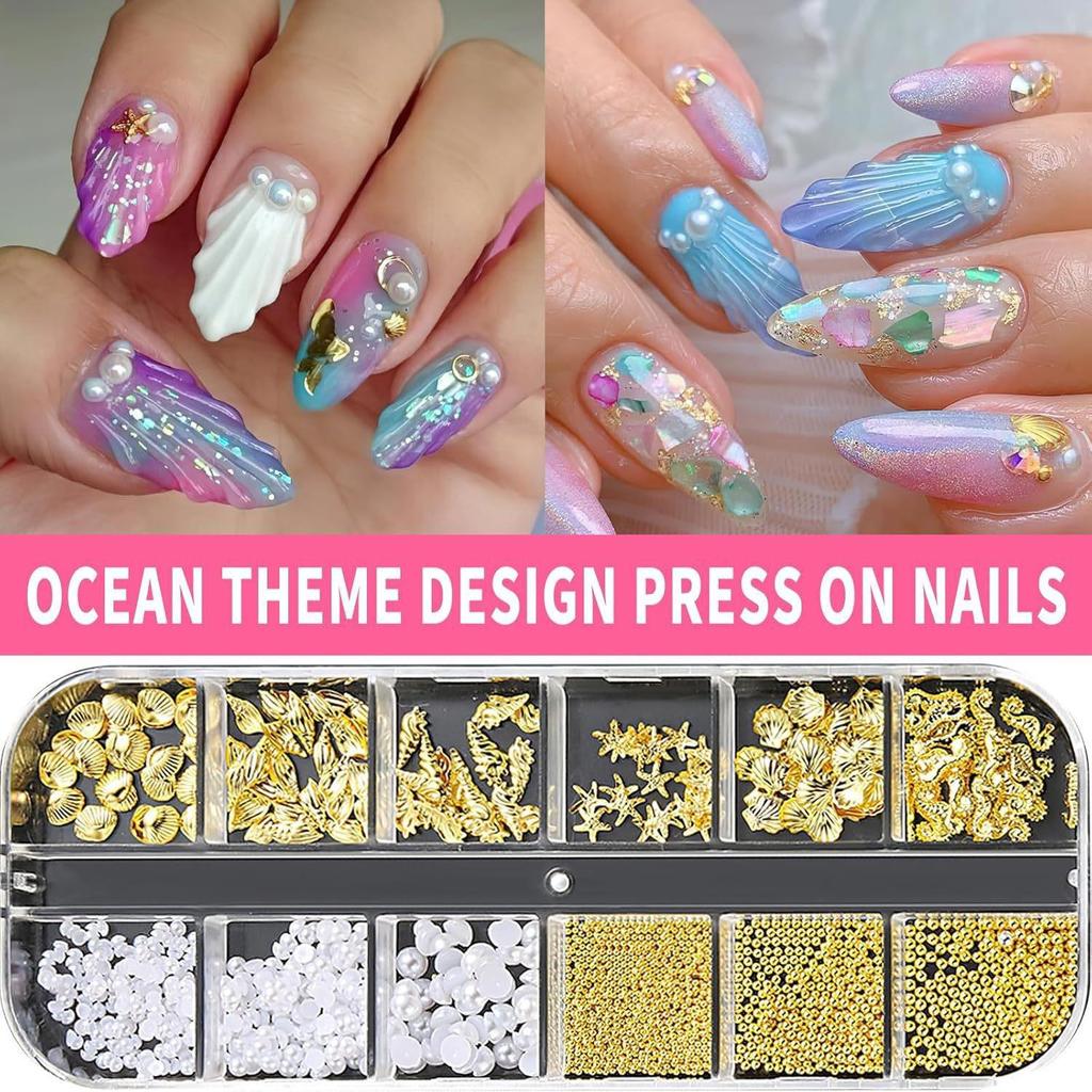 3D Ocean Style Nail Art Accessories: Seahorse, Octopus, and Seashell Metal Rivets for Nail and Phone Case Decoration