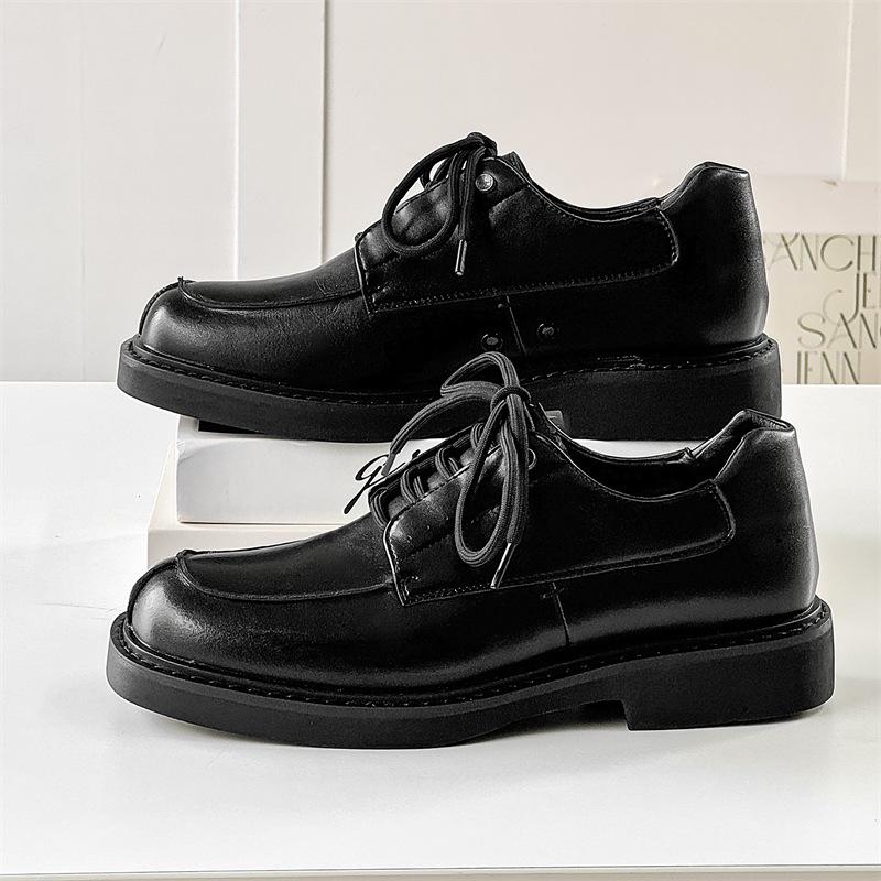 Niche design square head leather shoes dress casual derby shoes big head shoes