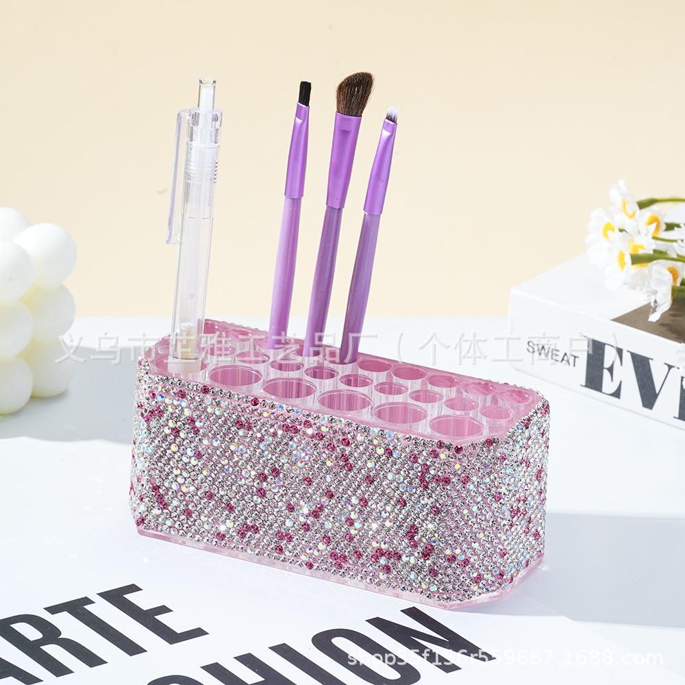Diamond-set luxury acrylic 26-hole cosmetic pen holder, large hole transparent eyebrow pencil, eyeliner, storage box, finishing display stand