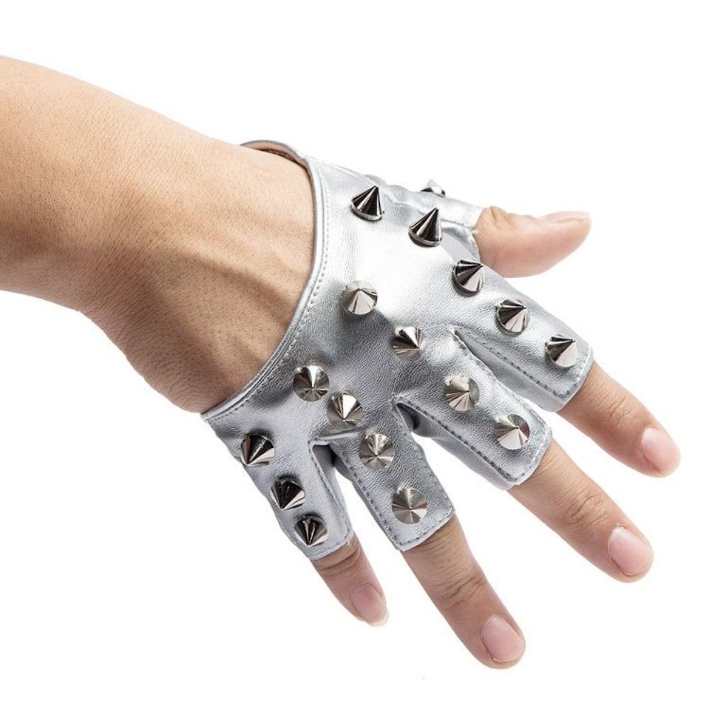 PU Leather Half-palm Gloves Fingerless Patent Leather Gloves Lolita Rivet Gloves Girls