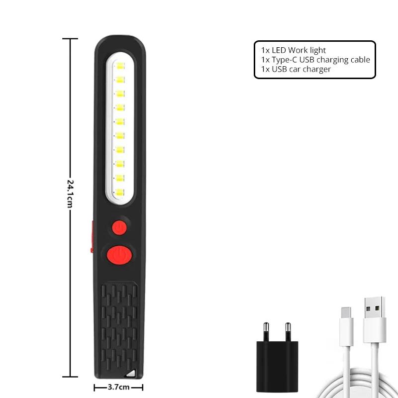 Powerful COB LED Work Light USB Rechargeable Flashlight Magnetic Auto Repair Lights Stepless Dimming Waterproof Torch