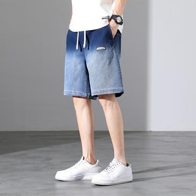 New Gradient Summer Denim Shorts Men Cotton Casual Breeches Short Pants Drawstring Baggy Jeans Shorts Male Plus Size
