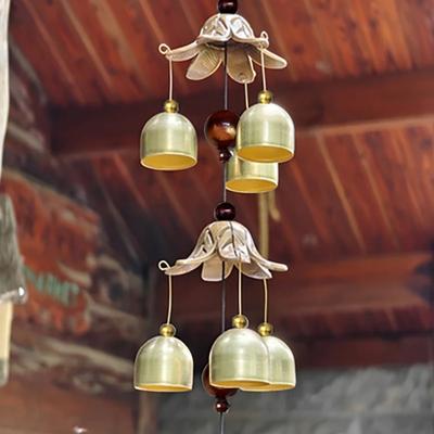 Double Metal Bell Pendant Wind Chime Brass Color Bell Hanging Decoration Suitable for Home Patio Wall Hanging Gift for Friend