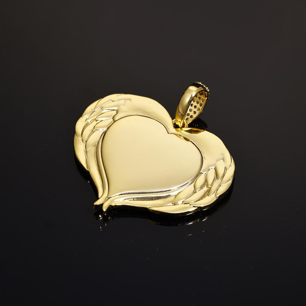 Custom Trendy Heart and Angel Wings Photo Necklace - Personalized DIY Pendant Jewelry