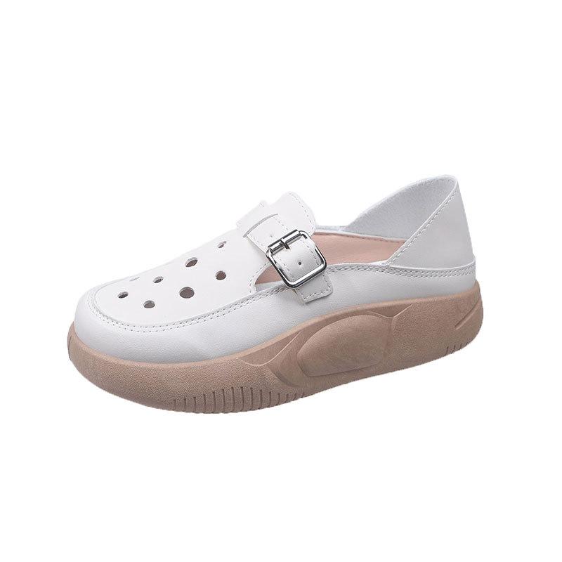 2025 Summer New Hollow Single Shoes Women's Summer Comfortable Two Wear Muffin Thick-soled Hole Shoes Soft Leather Bag Head Single Shoes