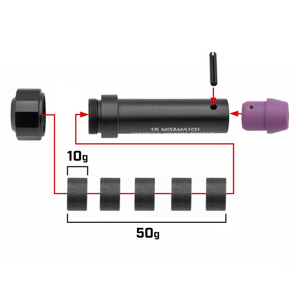 Ryohin Buhin Tokyo Marui MWS Compatible T8 Adjustable Recoil Buffer Recoil Spring Custom Kit V2 with Adjustable Spacer (for TM GBB M4 Series)