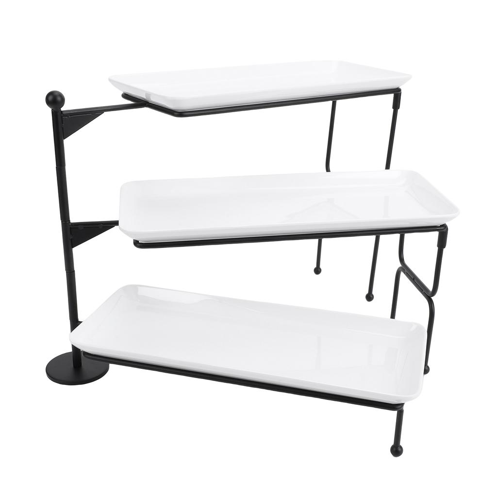 3 Tier Dessert Stand Fruit Display Tray Metal Frame Dishwasher Safe Easy Assembly and Disassembly Self Serve Pastry
