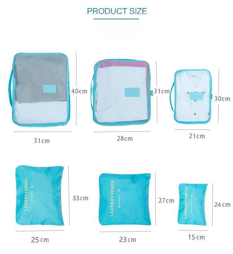6 Pcs/Set Pink/Blue/Grey Travel Storage Bag Large Capacity Waterproof Luggage Clothing Underwear Storage Bag Bag With Zipper