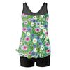Women’s Sleeveless Tankini Set with Leaf Print Top and Solid Shorts for Swimming Beach and Pool Activities Comfortable Fit