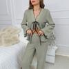 Design Inspired Sleepwear Women's Solid Color V-belt Cardigan Light Luxury Long Sleeved Home Suit Set, Casual, Breathable and Comfortable