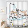 Cute Cat And Dog Shower Curtain, Cartoon Corgi Pet Pattern Fabric Bath Decor With 12 Hooks For Kids Bathroom Bathtub, 1Pc