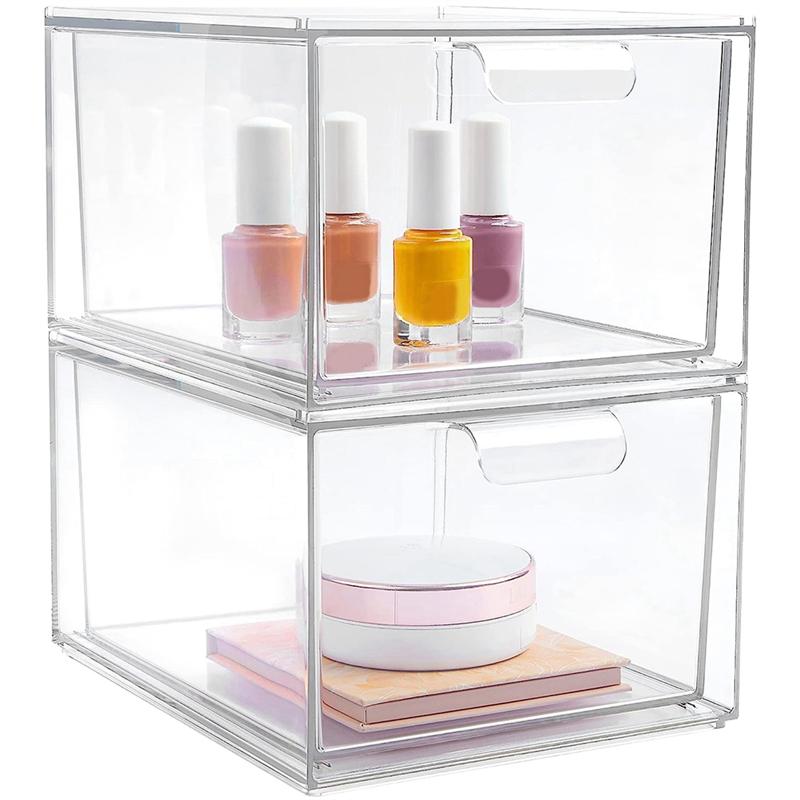 

M-Modern-2 Pack Stackable Makeup Organizer Storage Box Clear Plastic Storage Box Acrylic Bathroom Organizer прозрачный