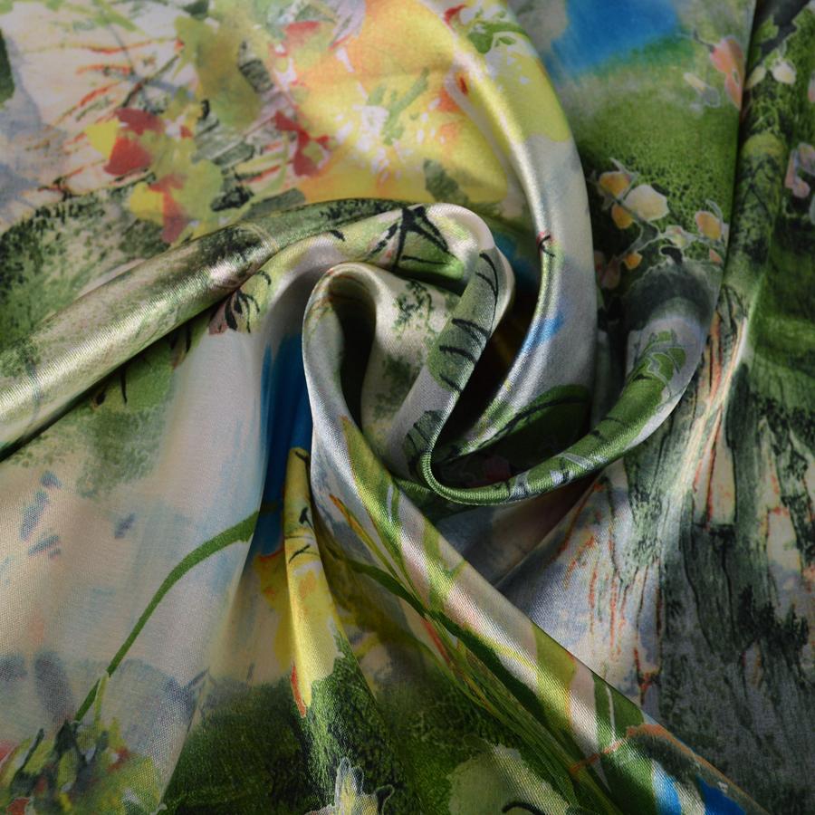 [BYSIFA]  Green Blue Ladies Satin Long Silk Scarf Shawl New Fashion Brand Scarves Printed Spring Fall Female Head Scarf 160*70cm