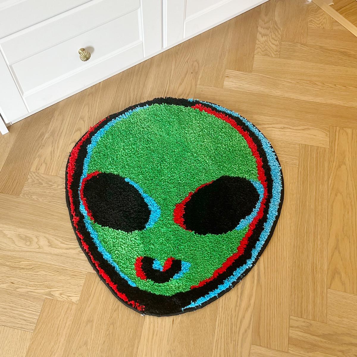 LAKEA Groene Buitenaardse Tufting Trippy Slaapkamerkleed Pluizig Letterkleed Woonkamer Deurmat Esthetisch Huis Warm Decor Kleedjes 60X54 CM