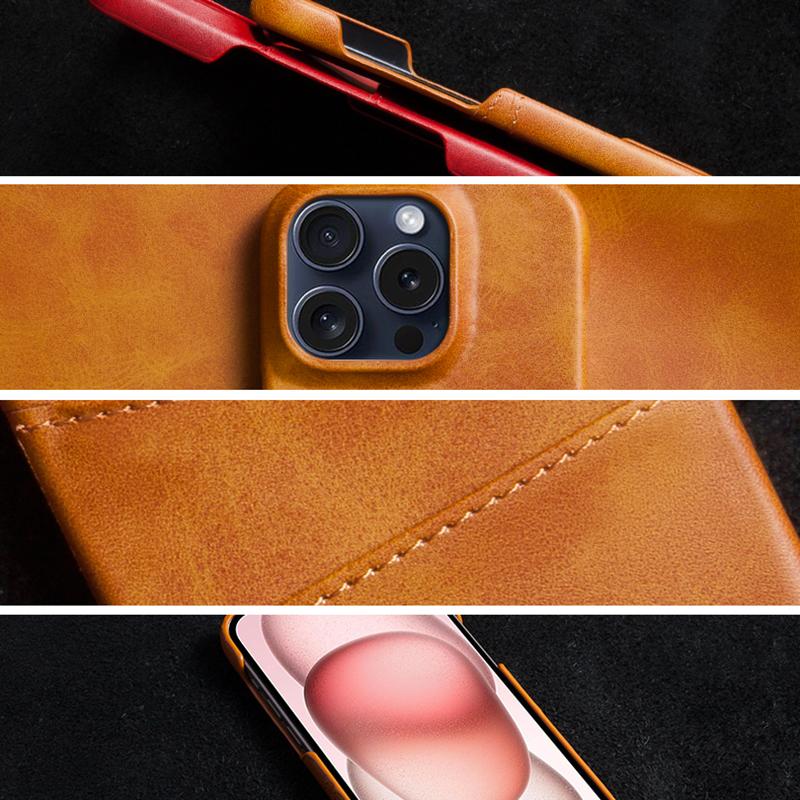 For iPhone 16 Pro Max Case Dual Card Slots Leather Coated PC Hard Phone Cover