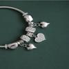 DIY Beaded Bracelet With Heart Charm Alloy Glued Crystal Spring Bangle Cross Over Diamond Ball Design