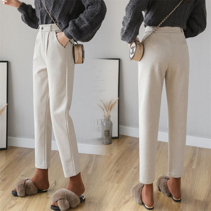 2022 Autumn Winter Korean Stytle Streetwear Vintage High Waist Casual Solid Color HaremWoolen Trousers Wool Straight Pants Women