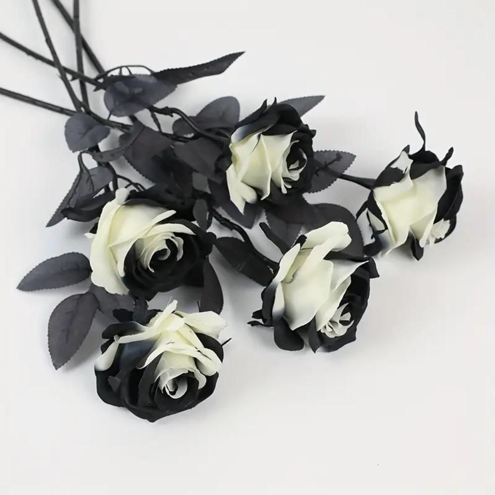 Black White Halloween Artificial Rose Flowers Gothic Simulation Flowers  Bridal Wedding Bouquet