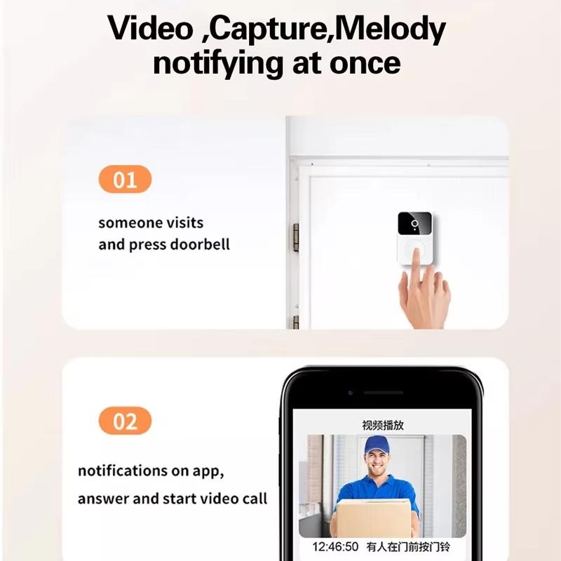 Campainha de Vídeo Sem Fio para Casa Inteligente com Visão Noturna e À Prova d'Água Câmera WIFI Colorida Campainha de Porta