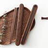 4pcs Set Solid Wood Cutlery Japanese Walnut Chopsticks Spoons Forks Cloth Bag Portable Cutlery Set for Office Workers Students