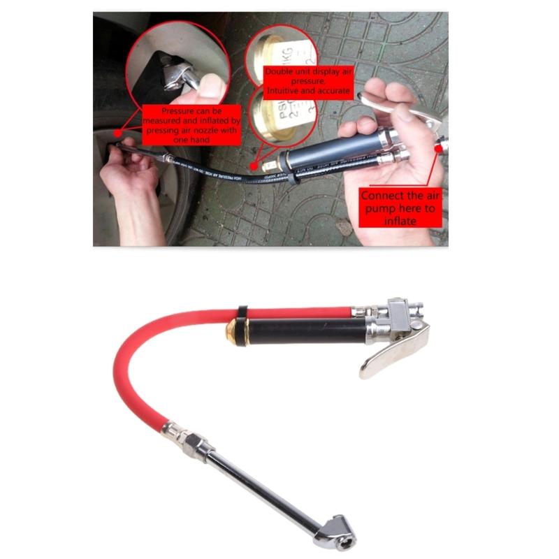 Heavy Duty 10-120 PSI Bayonet Style Inflator Gauge with Hose and 'Straight On' Chuck Wheel Tire Air Compressors