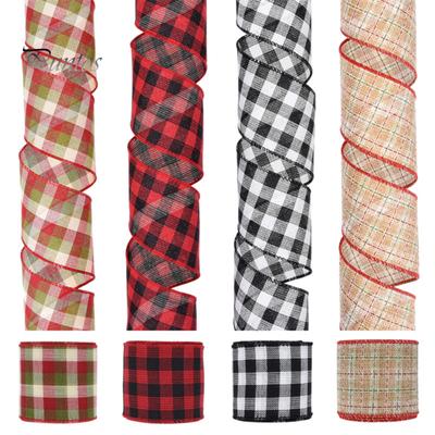 63mm Christmas Ribbon Wired Classic Plaid Thicker DIY Anti Fade Gift Packing Imitation Flax Large Bowknot Making Xmas Tree Ribbon