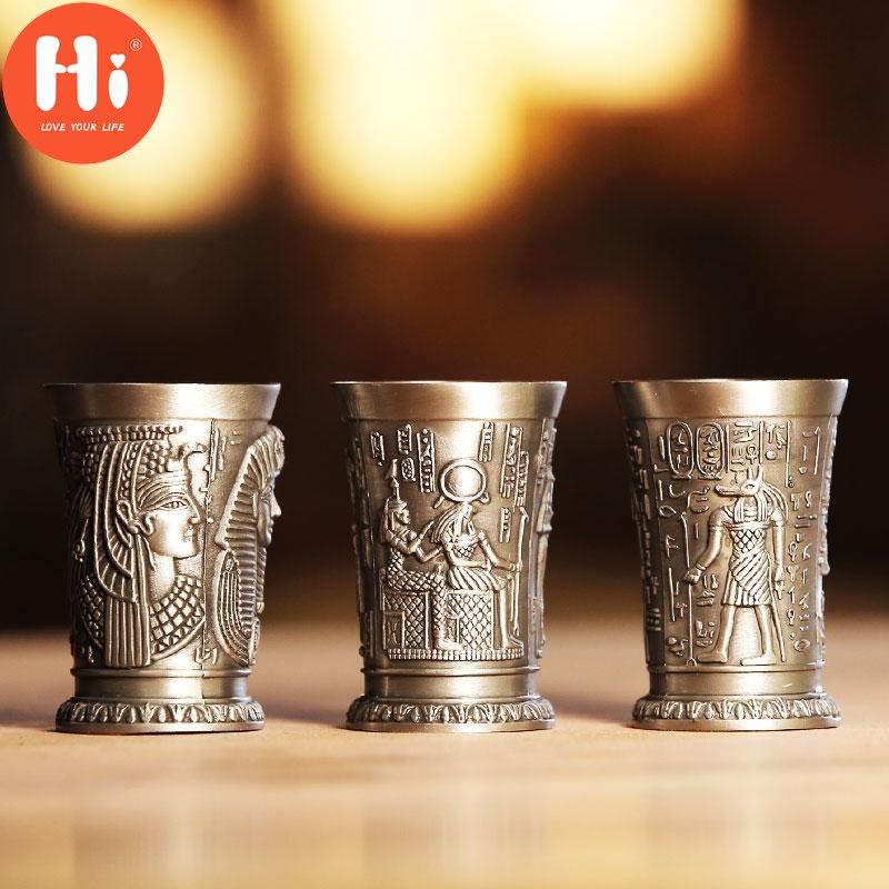 Hi Metal Egyptské sklenice na víno Slitina zinku Koktejlový panák Hrnek na koktejl Starověký Egypt Hrnek na víno Bar Nádobí Craft