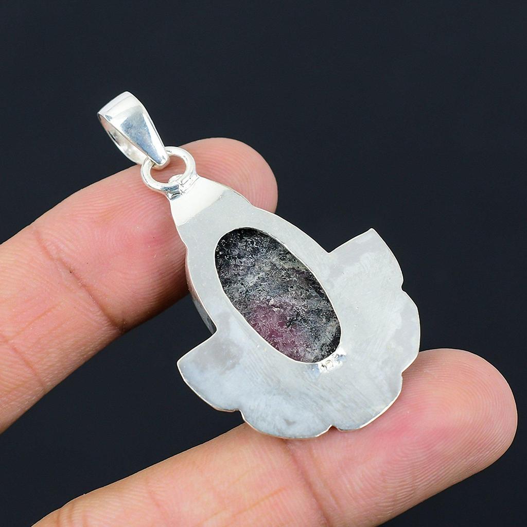 925 Sterling Silber Ovales Herz Chakra Rhodonit Stein Ehefrau Boho Anhänger Schmuck