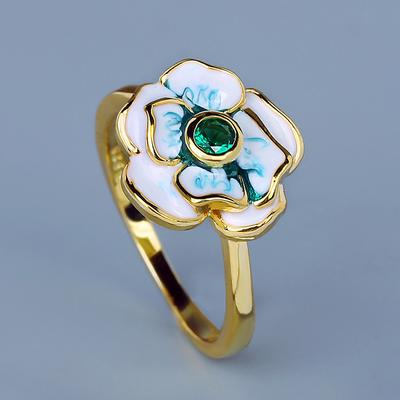 Elegantes Flores Esmeralda Anillos de Esmalte Hechos a Mano Joyería para Fiestas Aniversario
