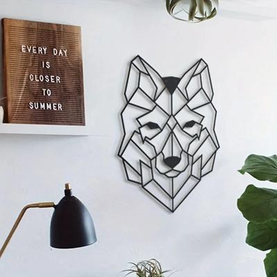 1pc Metal Geometric Wolf Head Wall Art - Ornament for Living Room, Office, Black Iron Gift