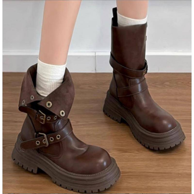 Women's Retro Ankle Boots 2026 Brown Fashion Platform Shoes Korean Soft-soled Anti-slip Multi-functional Catwalk Princess Boots