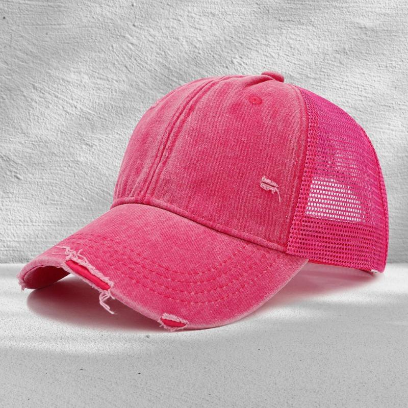 Washed mesh cap soft top light plate holes summer breathable sun protection new casual hollow mesh cap embroidery