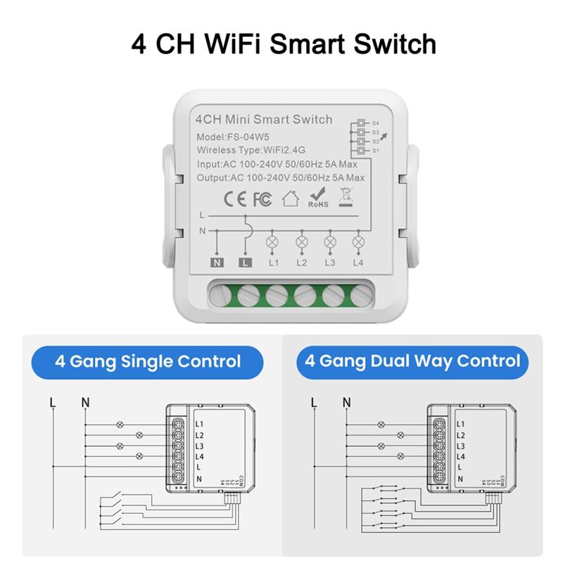 AS60-Tuya Smart Wifi Switch For Alexa Google Voice Controlled Home Automation Works 2 Way Control DIY Breaker Support Alice