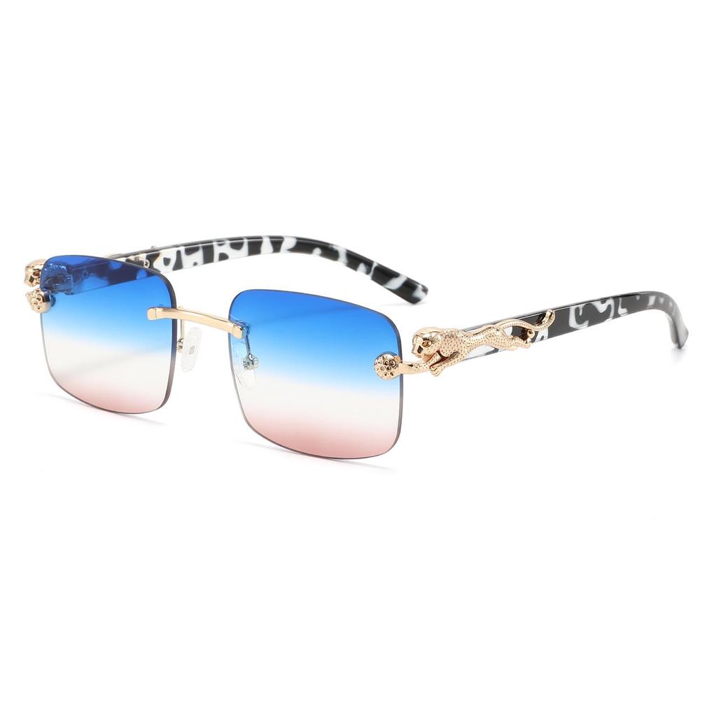 2025 Frameless Cut-Edge Men's Sunglasses with Leopard Temple - European & American High-End Trend