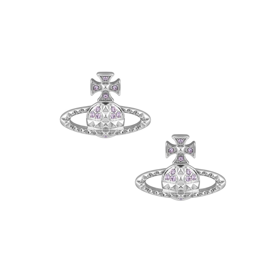 

Vivienne Westwood Mayfair Bas Relief Studded Saturn Crystal Embossed Earrings Women earrings Silver Lavender Brass 62010029-02W287-MY Box