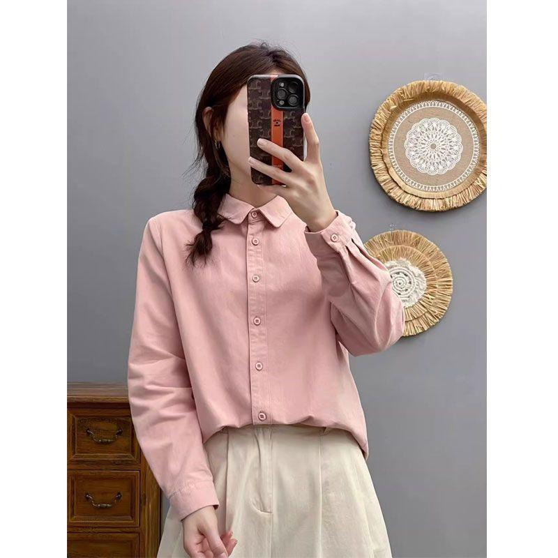 This Autumn and Winter Pure Cotton Solid-color Shirt Is A Classic and Versatile French Layering Shirt for Women with A Doll Collar