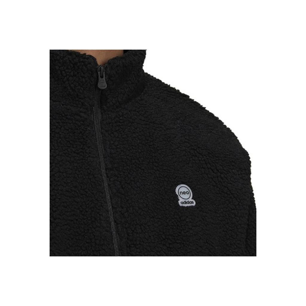 Adidas Neo Logo Pattern Stripe Embellished Fleece-Lined Jacket Men Outerwear Black HN8731