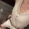 Old Money Wind Hollow U-Neck Ice Silk Knitted Suspender Vest Women's Summer Temperament Chic Skinny Sleeveless Button Top