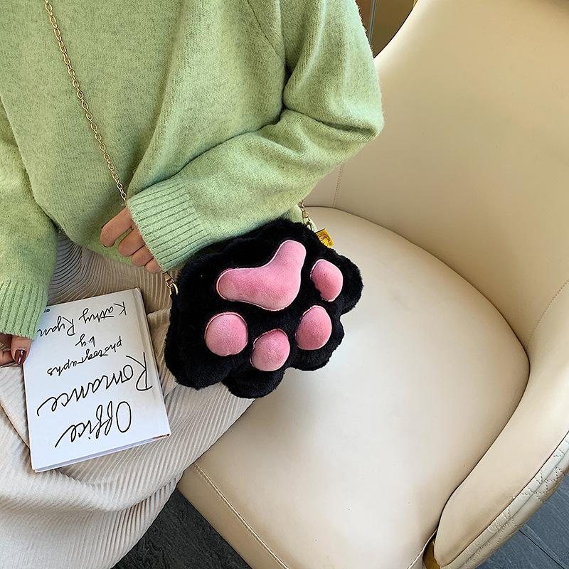 Cartoon Three-dimensional Cat Claw Plush Bag Female Cute Chain Messenger Bag Mini Doll Shoulder Women Bag